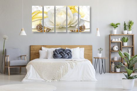 QUADRI 5 PEZZI – ROSE LUSSUOSE CON ASTRAZIONE - QUADRI ASTRATTO - STAMPE E QUADRI