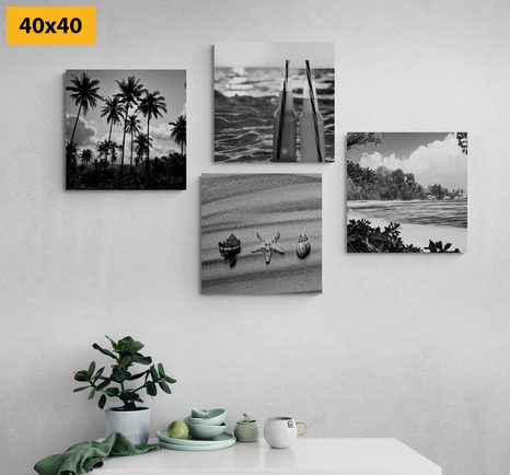 SET OBRAZŮ DOVOLENÁ U MOŘE V ČERNOBÍLÉM PROVEDENÍ - SESTAVY OBRAZŮ - OBRAZY