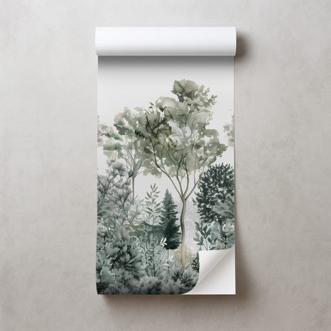 FOTOTAPET AUTOADEZIV PLANTE VERZI ÎN ACUARELĂ - TAPET COPACI - TAPETURI