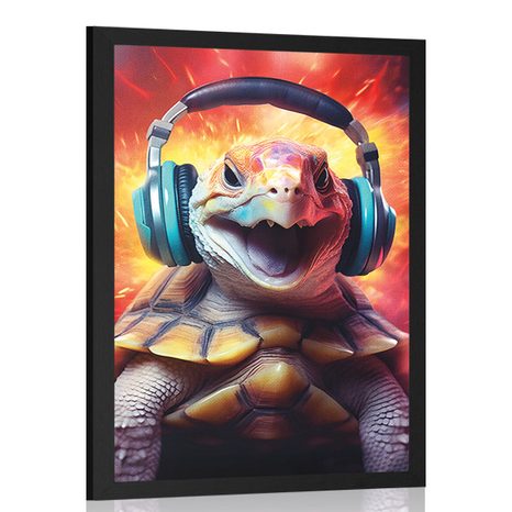 POSTER SCHILDKRÖTE MIT KOPFHÖRERN - PARTYTIERE MIT KOPFHÖRERN - POSTER