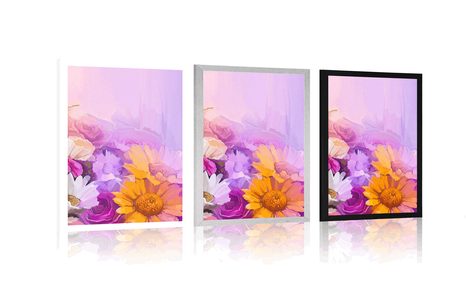 PLAKÁT OLEJOMALBA PESTROBAREVNÝCH KVĚTIN - KVĚTINY - PLAKÁTY