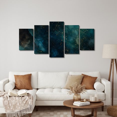 TABLEAU EN 5 PARTIES – NÉBULEUSE NOCTURNE DORÉE - IMAGES DE GALAXIE - TABLEAUX