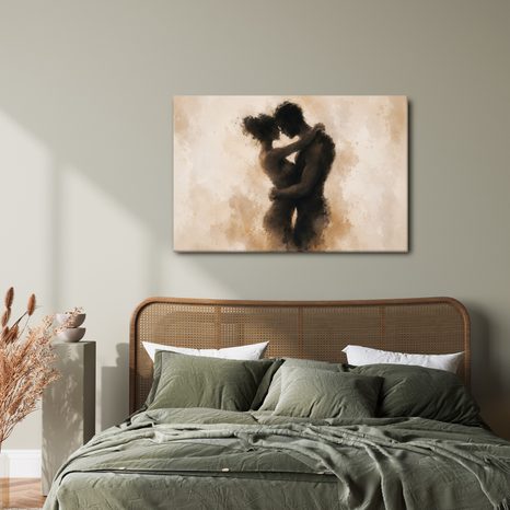 QUADRO SU TELA – TENERO ABBRACCIO DEGLI AMANTI - QUADRI AMORE - STAMPE E QUADRI