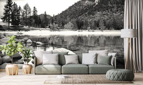 FOTOTAPETA ČERNOBÍLÉ JEZERO OBKLOPENÉ PŘÍRODOU - ČERNOBÍLÉ TAPETY - TAPETY