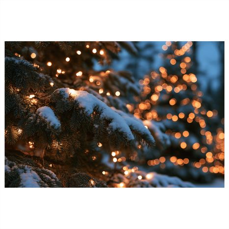 CANVASTAVLA SNÖTÄCKTA GRENAR MED LJUSSLINGOR - JUL- OCH VINTERTAVLOR - TAVLOR