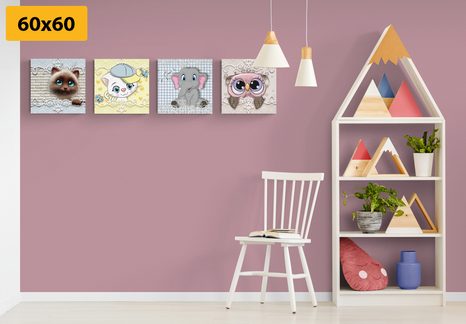 SET OBRAZŮ ZVÍŘÁTKA V DĚTSKÉM PROVEDENÍ - SESTAVY OBRAZŮ - OBRAZY