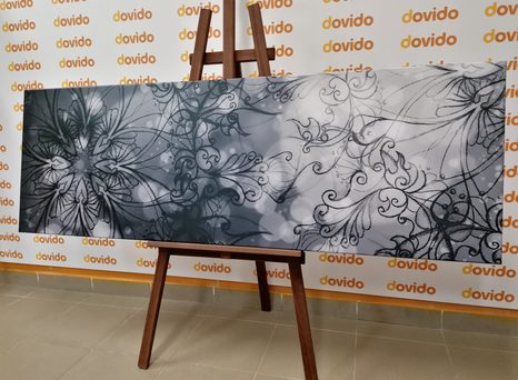 OBRAZ KVĚTINOVÁ MANDALA V ČERNOBÍLÉM PROVEDENÍ - ČERNOBÍLÉ OBRAZY - OBRAZY