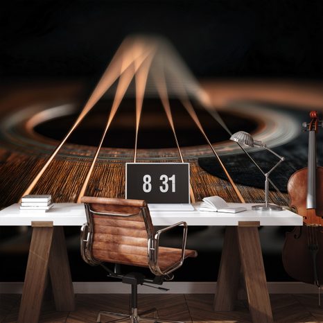 TAPETE DETAIL EINER AKUSTISCHEN GITARRE IN DUNKLEM TON - MUSIK FOTOTAPETEN - TAPETEN