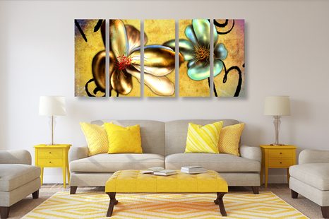 TABLOU 5-PIESE FLORI VINTAGE INTERESANTE - TABLOU FLORI - TABLOURI