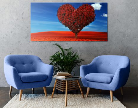 TABLEAU SUR TOILE – ARBRE MAGNIFIQUE EN FORME DE CŒUR - TABLEAUX D'AMOUR - TABLEAUX