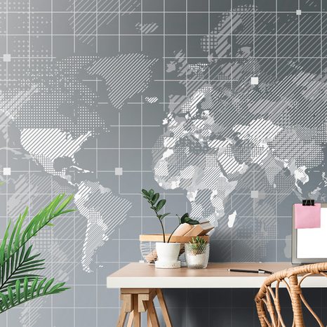 SELF ADHESIVE WALLPAPER HATCHED WORLD MAP - SELF-ADHESIVE WALLPAPERS - WALLPAPERS