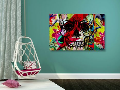 WANDBILD SCHÄDEL IM GRAFFITI-DESIGN - POP-ART-BILDER - BILDER