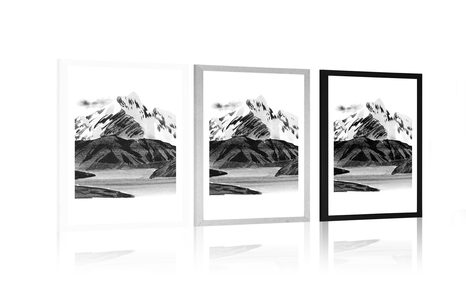 POSTER WITH MOUNT BEAUTIFUL MOUNTAIN LANDSCAPE IN BLACK AND WHITE - BLACK AND WHITE - POSTERS