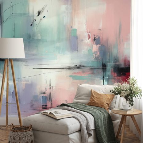 SELBSTKLEBENDE TAPETE PASTELLFARBENE ABSTRAKTE PINSELSTRICHE - ABSTRAKTE TAPETEN - TAPETEN