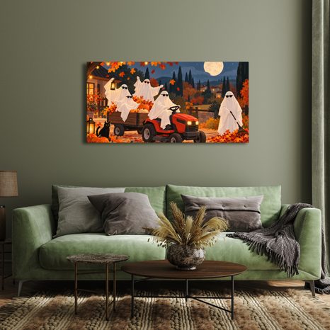 QUADRO SU TELA – FANTASMI AUTUNNALI CON ZUCCHE - QUADRI HALLOWEEN E HORROR - STAMPE E QUADRI