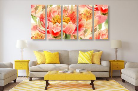 5-DÍLNÝ OBRAZ ČERVENÉ PIVOŇKY - OBRAZY KVĚTŮ - OBRAZY