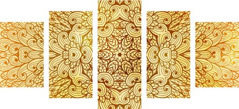 TABLOU 5-PIESE MANDALA ETNICĂ DE AUR - TABLOURI FENG SHUI - TABLOURI