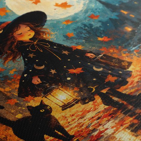 QUADRO SU TELA – GATTO NERO SOTTO LA LUNA PIENA - QUADRI HALLOWEEN E HORROR - STAMPE E QUADRI