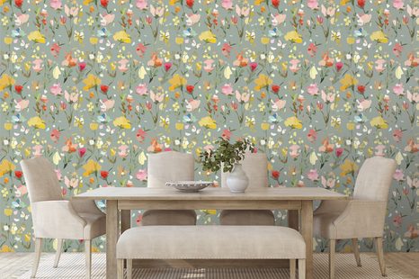 SAMOLEPÍCÍ TAPETA ABSTRAKTNÍ NAMALOVANÉ KVĚTINY - SAMOLEPÍCÍ TAPETY - TAPETY