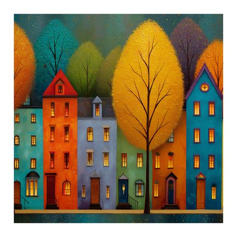 WANDBILD HERBSTLICHE STRASSE MIT HÄUSERN - BUNTE HÄUSER - BILDER