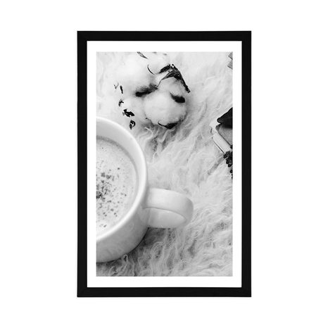 POSTER WITH MOUNT MORNING COFFEE IN BLACK AND WHITE - BLACK AND WHITE - POSTERS