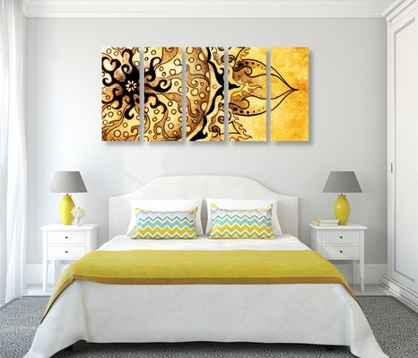 5-TEILIGES WANDBILD MANDALA MIT VINTAGE TOUCH - BILDER MIT FENG SHUI-MOTIVEN - BILDER