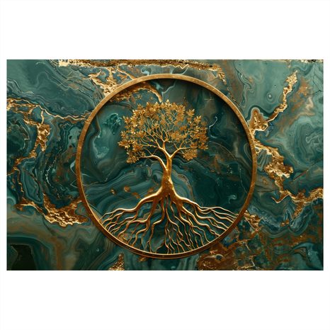 SLIKA ZLATNO STABLO ŽIVOTA NA SMARAGDNOJ POZADINI - SLIKE STABLA ŽIVOTA - SLIKE