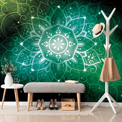 WALLPAPER GREEN MANDALA WITH A GALACTIC BACKGROUND - WALLPAPERS FENG SHUI - WALLPAPERS