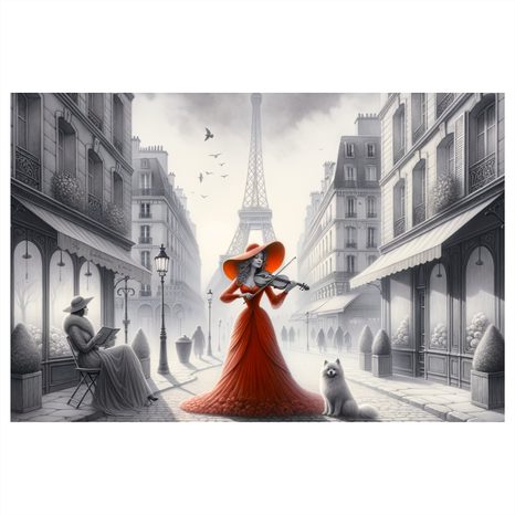 OBRAZ PAŘÍŽSKÁ ULICE S HOUSLISTKOU - OBRAZY ŽENY - OBRAZY