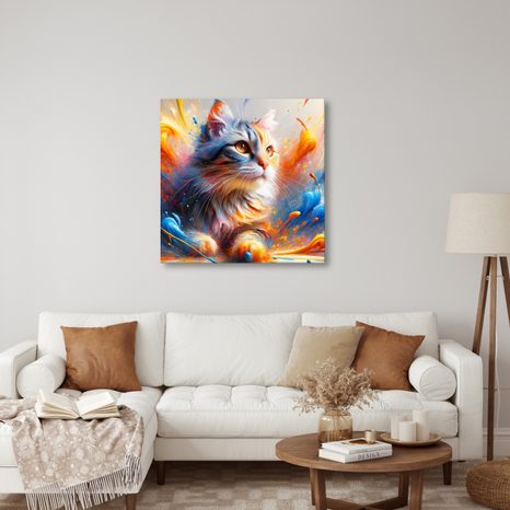 WANDBILD KATZE IM FARBWIRBEL - BILDER VON KATZEN - BILDER