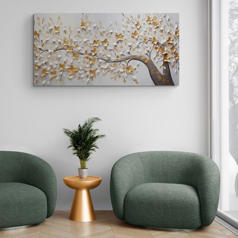 SLIKA DREVO Z BELO-ZLATIMI CVETOVI - SLIKE - 🔥 TOTALNA ODPRODAJA
