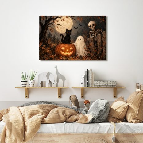 QUADRO SU TELA – GATTO DI HALLOWEEN CON ZUCCA - QUADRI HALLOWEEN E HORROR - STAMPE E QUADRI