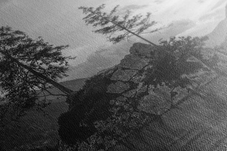 OBRAZ ČERNOBÍLÁ HORSKÁ KRAJINA U JEZERA - ČERNOBÍLÉ OBRAZY - OBRAZY