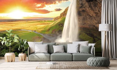 SELF ADHESIVE WALL MURAL MAJESTIC WATERFALL IN ICELAND - SELF-ADHESIVE WALLPAPERS - WALLPAPERS