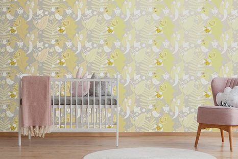 CARTA DA PARATI – MOTIVO POPOLARE IN VERSIONE GRIGIO-GIALLO - CARTA DA PARATI VINTAGE A RETRO - CARTA DA PARATI