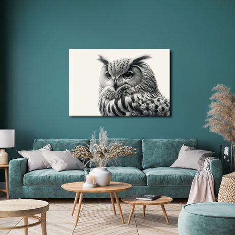 WANDBILD SCHWARZ-WEISSES EULENPORTRÄT - BILDER VON VÖGELN - BILDER