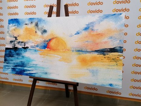 OBRAZ AKVARELOVÉ MOŘE A ZAPADAJÍCÍ SLUNCE - OBRAZY PŘÍRODY A KRAJINY - OBRAZY