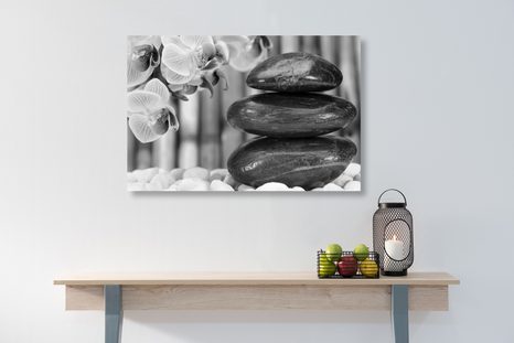 OBRAZ JAPONSKÁ ZEN ZAHRADA V ČERNOBÍLÉM PROVEDENÍ - ČERNOBÍLÉ OBRAZY - OBRAZY