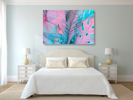 QUADRO SU TELA – FOGLIE DI PALMA IN COLORI NEON STRAORDINARI - QUADRI DI NATURA E PAESAGGIO - STAMPE E QUADRI