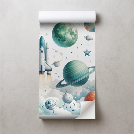 SAMOLEPÍCÍ TAPETA DĚTSKÝ VESMÍRNÝ SVĚT S RAKETAMI - ΠΑΙΔΙΚΉ ΤΑΠΕΤΣΑΡΊΑ - ΤΑΠΕΤΣΑΡΊΕΣ