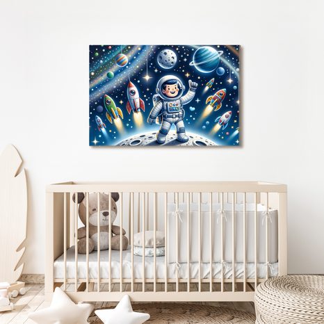 QUADRO SU TELA – PICCOLO ASTRONAUTA IN MISSIONE AVVENTUROSA - QUADRI SPAZIALI PER BAMBINI - STAMPE E QUADRI