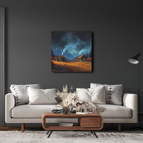 WANDBILD FESTLICHER NACHTHIMMEL - BUNTE HÄUSER - BILDER