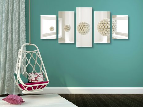 5-DÍLNÝ OBRAZ KULIČKY V PROSTORU - ABSTRAKTNÍ OBRAZY - OBRAZY