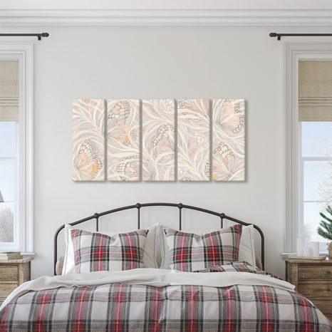 TABLEAU EN 5 PARTIES – VAGUES ABSTRAITES EN BEIGE - IMAGES FORMES ABSTRAITES - TABLEAUX