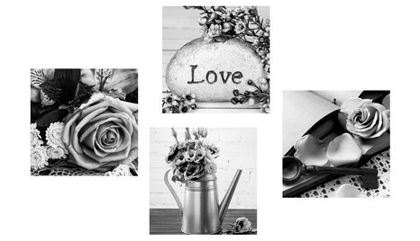 SET SLIKA CRNO-BIJELA VINTAGE MRTVA PRIRODA S NATPISOM LOVE - SETOVI SLIKA - SLIKE