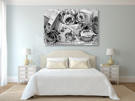 OBRAZ ROMANTICKÝ VINTAGE STYL V ČERNOBÍLÉM PROVEDENÍ - ČERNOBÍLÉ OBRAZY - OBRAZY