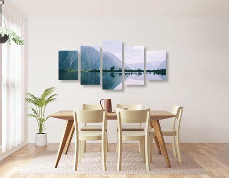 5-DIELNY OBRAZ MAĽOVANÁ SCENÉRIA HORSKÉHO JAZERA - OBRAZY PRÍRODY A KRAJINY - OBRAZY