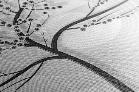 WANDBILD MODERNER SCHWARZ-WEISSER BAUM AUF ABSTRAKTEM HINTERGRUND - BILDER BÄUME DES LEBENS - BILDER