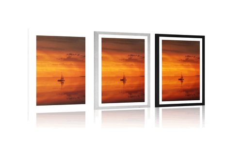 POSTER CU PASSEPARTOUT BARCĂ SINGURATICĂ ÎN MAREA LIBERĂ - NATURĂ - POSTERE