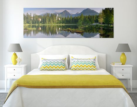 TABLEAU SUR TOILE – MAGNIFIQUE PANORAMA DE MONTAGNES AU BORD DU LAC - TABLEAUX DE LA NATURE ET DES PAYSAGES - TABLEAUX